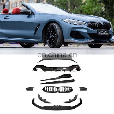 Automotive parts bodykit AC style dry carbon fiber front rear lip side skirt rear wing mirror cover grille for BMW 8 850i G15
