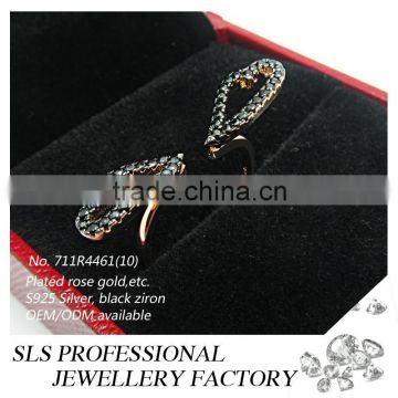 2015 china jewelry wholesale angle wings 925 silver black CZ finger ring for girl