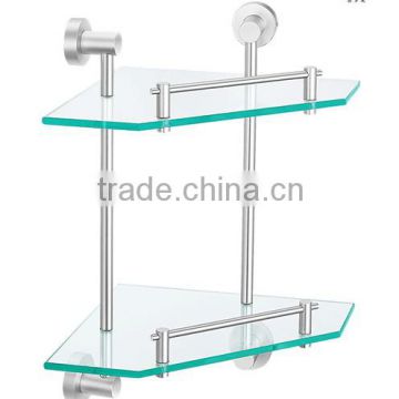 aluminum dual tier corner glass shelf