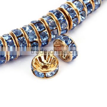 Gold Plated Light Light Sapphire Color #211 Rhinestone Jewelry Rondelle Spacer Beads Variation Color and Size 4mm/6mm/8mm/10mm