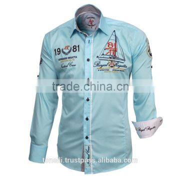 beautiful long sleeve pure cotton turqouise nautical men's shirts