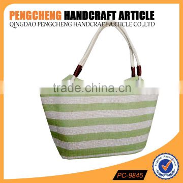 Beautiful paper straw and jute shoulder bag women stripe handbag cotton handle manufacturers in qingdao
