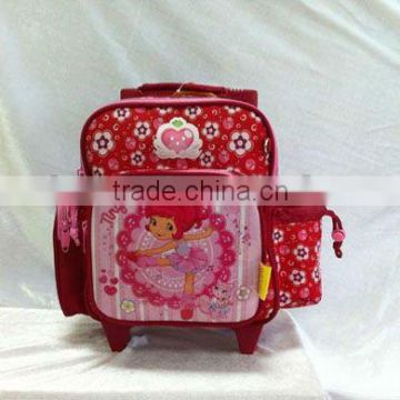 Personlaized 10"Cute strawberry girl trolly bag with silk screen printing