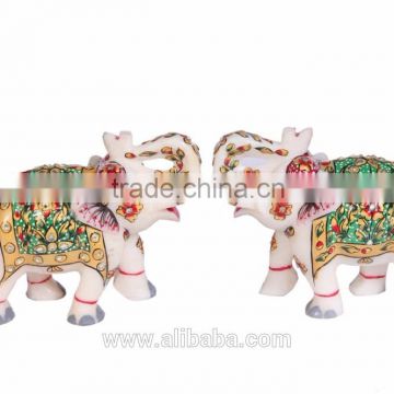 Hand Painted Marble Elephant set of 2
