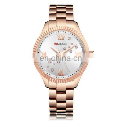 Curren 9009 High Quality Luxury Brand Quartz Diamond Wrist Watch Women Fashion Stainless Steel Watches Ladies