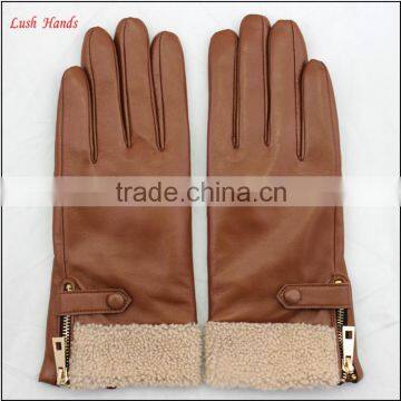 ladies cheap driving leather hand gloves with lamb fur