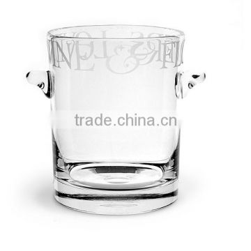 Square leadfree crystal high quality customized size popular model ice bucket with handle frosted decal