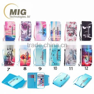 hot with lanyard and Coloured drawing 2 in 1 separated magnetic self stick pu leather flip Mobile phone case For iphone 5S 5G