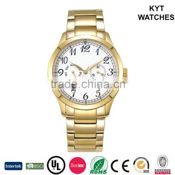 KYT round shape EZ to read classic IPG elegance golden chronograph japan movement china custom brand watch
