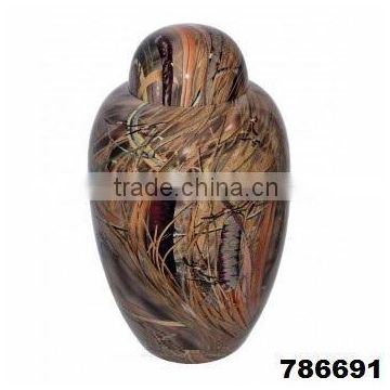 Stormy Jungle Painted Adult Hand Engraved Solid Brass Metal Cremation Funeral Urn