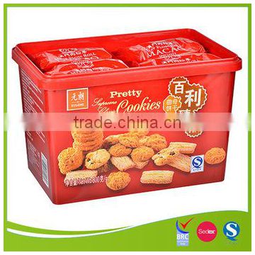 IML cookies plastic container with rectangular shape