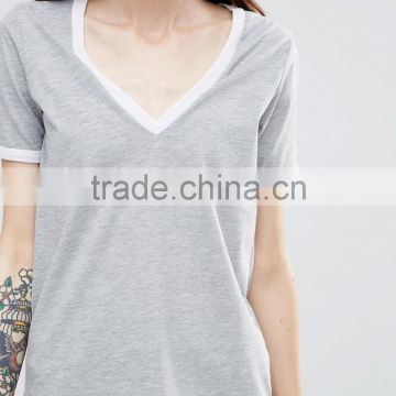 High Quality Custom T Shirt Women Fit T-shirts V-neck China Clothing Manufacturer T Shirts