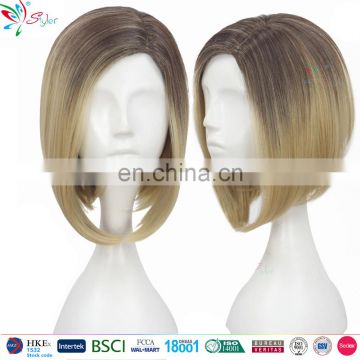 Chinese short brown straight synthetic ladys wigs cheap for small heads