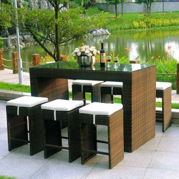 Water Resistant Rattan Table Chairs Hotel Rattan Garden Armchairs
