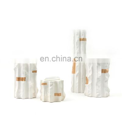wholesale luxury carved stone trunk shape ceramic table decor vase