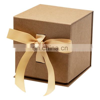 Luxury kraft color small cube mug retail gift packaging magnetic boxes with ribbon