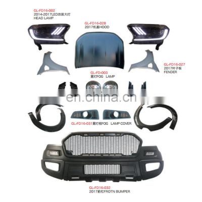 GELING Most Selling ABS Steel 4*4 Bumper Car Parts For FORD Ranger T6 2012 Update To  RAPTOR Body Kits