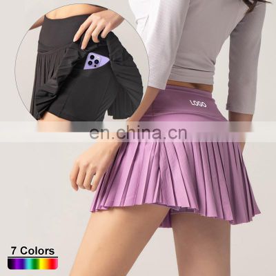 Custom Logo Two In One Yoga Tennis Pleated Shirts Quick Dry Sports Jogging Fitness Wear Mini Skirt Women Sports Outfit Clothing