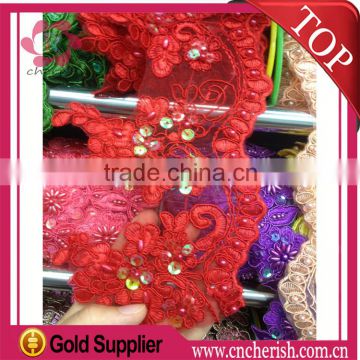2016 new product 10cm siam color lace chantilly lace with preal beads for clothing decoration
