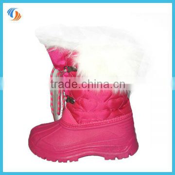 Girls Rose-Carmine Lace Up Fur Lined Snow Boots