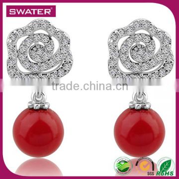 Best Selling Items Fashion Flower Red Bead Artificial Pearl Earrings