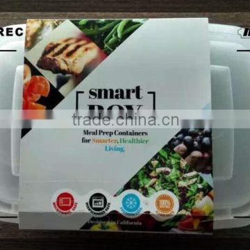 2 Compartment PP Food Container Black Box Transparent Lid 1000ML