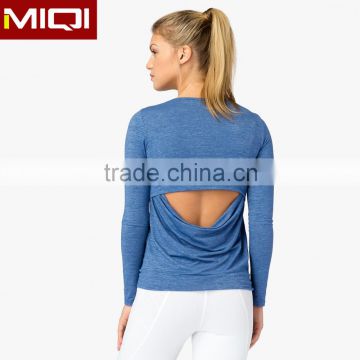 2016 hot sale sports wear type yoga wear women sports long sleeves with unique design in back side