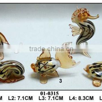 colorized glass snail and fish set for decoration