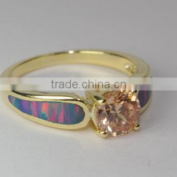 falak gems Morganite Yellow Gold Blue Fire Opal Ring, Morganite Ring, Blue Fire Opal Ring, Morganite Jewelry, Blue Opal Jewelry