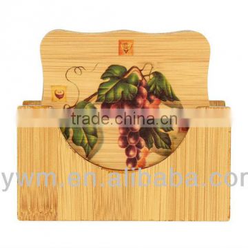 Chinese Fruit Pattern Square Glass Ceramic Cup Bamboo Coasters Mat Pads 6 Pcs