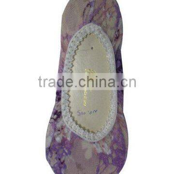 Ladies' fashion purple lace with white lace band footie socks