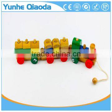 Wood Puzzle Train Toys Geometric Building Blocks Education Gift