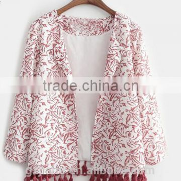 Autumn Korean Style Design Fashionable Woman's Long Sleeve Floral printing Tassel jacket