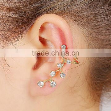 Rhinestone Crystal Leaf Cherry Earrings Cuff Metal Ear Wrap