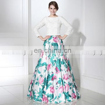 Two Piece Long Sleeves Floral Prom Dress