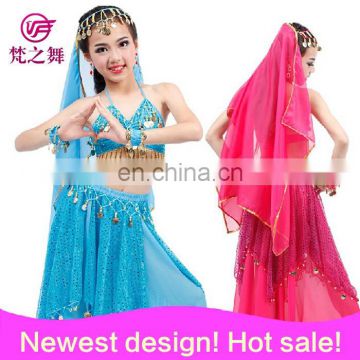 New arrival Indian egyptian children belly dance costume set with veil and top and skirt with size S M L XL ET-004
