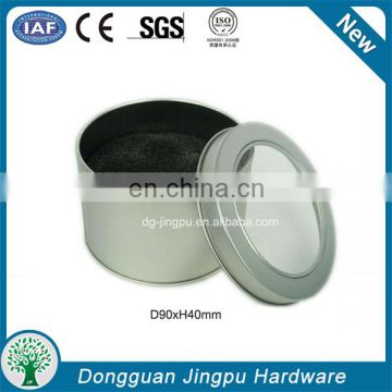 Super quality round gifts packaging tin box with clear PET window lid