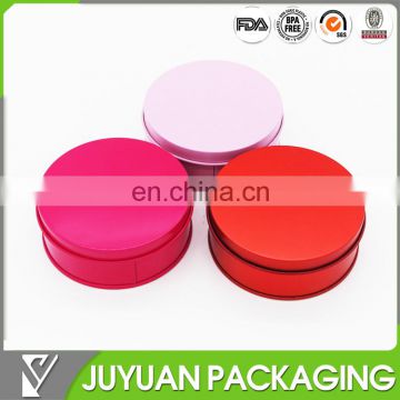 Custom becautiful colored flat round metal candy tin box whole sale