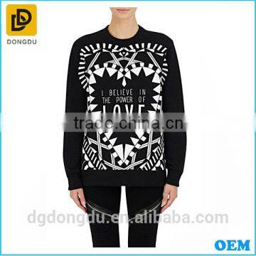 Best-selling high quality black printing casual lady hoodies 2016