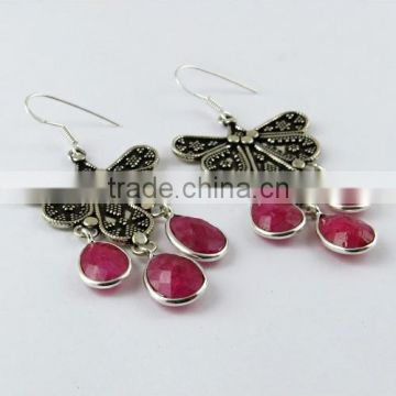 Deluxe Dyed Ruby Earring, Silver Jewelry India, Gemstone Silver Jewelry