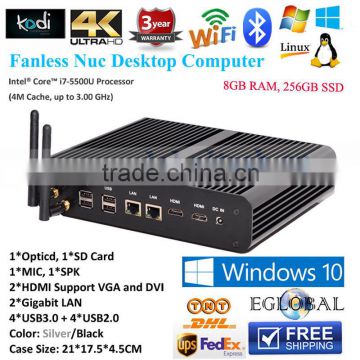 Mini PC Fanless Computer 3Years Warranty Core i7 upto 3.0 GHz CPU 8G DDR3L 1600MHz 256G SSD 12V Linux Micro PC 2Nics 2HDMI
