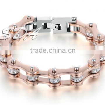 2016 New Hot Sale Bicycle Motorcycle Chain Jewelry Rose Gold Plated 316L Stainless Steel Bracelet