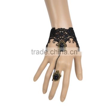 Chic Black Hollow Women Lace Bracelet with Teardrop Dangle Tassel