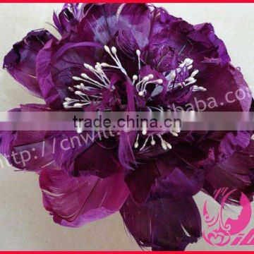 Pretty Hand Made Reddish Purple Feather Flower Real Feather