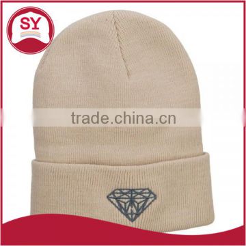 Big Size Diamond Embroidered Long Knit Beanie Hat