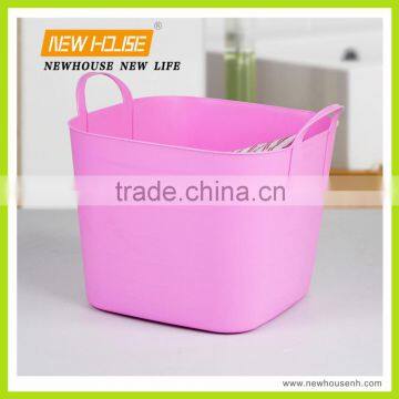 PE Pink Plastic Storage Basket with Handle
