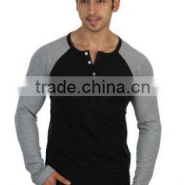t shirt men long sleeves t shirt with large round neck and bouttons