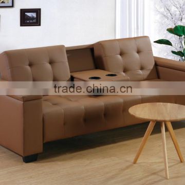 High Quality leather sofa bed with tea table,the storage for handrail