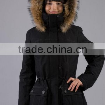2014 Hot sales cheap OEM high quality fake fur hoody nylon waterproof functional skiwear for women (WJMEGGI01)