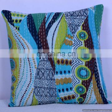 Indian Cotton Handmade Abstract Hand Kantha Quilted Cushion Cover Kantha Throw Pillow Cover Indian Textile Art